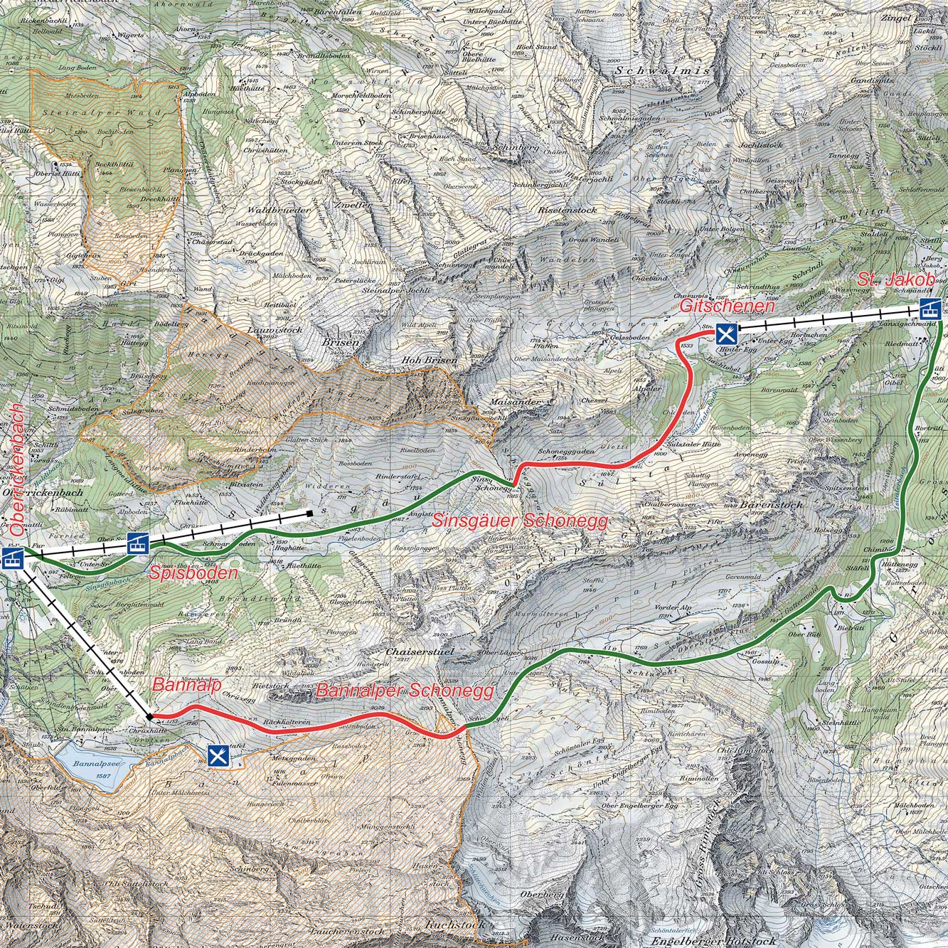 Karte Bannalper Rundtour Skitour