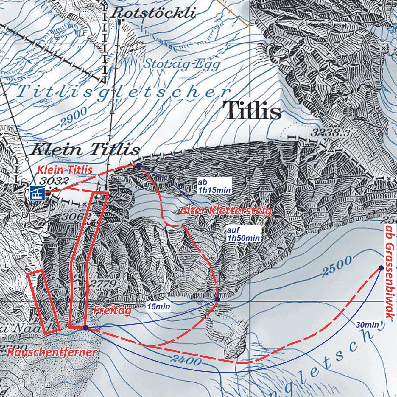 Zustiegskarte Klein Titlis Südwand